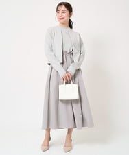 F1PFA21210 MK MICHEL KLEIN(小さいサイズ)(メゾン ドゥ サンク) 【小さいサイズ】ニット×タフタ タックギャザー切替えワンピース/洗える/セットアップ対応 ライトグレー