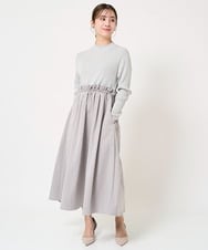 F1PFA21210 MK MICHEL KLEIN(小さいサイズ)(メゾン ドゥ サンク) 【小さいサイズ】ニット×タフタ タックギャザー切替えワンピース/洗える/セットアップ対応 ライトグレー