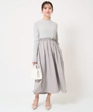 F1PFA21210 MK MICHEL KLEIN(小さいサイズ)(メゾン ドゥ サンク) 【小さいサイズ】ニット×タフタ タックギャザー切替えワンピース/洗える/セットアップ対応 ライトグレー