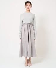 F1PFA21210 MK MICHEL KLEIN(小さいサイズ)(メゾン ドゥ サンク) 【小さいサイズ】ニット×タフタ タックギャザー切替えワンピース/洗える/セットアップ対応 ライトグレー