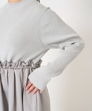 F1PFA21210 MK MICHEL KLEIN(小さいサイズ)(メゾン ドゥ サンク) 【小さいサイズ】ニット×タフタ タックギャザー切替えワンピース/洗える/セットアップ対応 ライトグレー