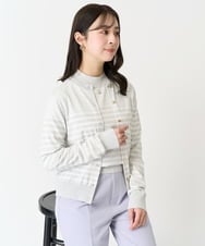 F1SDA10120 MK MICHEL KLEIN(小さいサイズ)(メゾン ドゥ サンク) 【小さいサイズ】ボーダー柄クルーネックカーディガン/洗える ネイビー