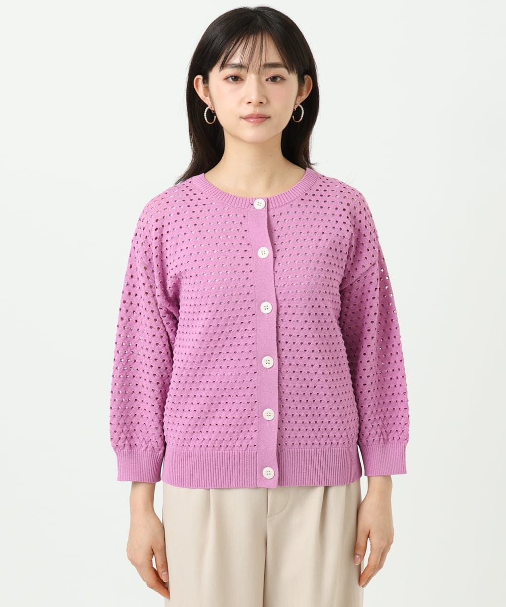 F1SGD32150 MK MICHEL KLEIN(小さいサイズ)(メゾン ドゥ サンク) 【小さいサイズ】アイレット編みニット/前後2way/洗える ピンク