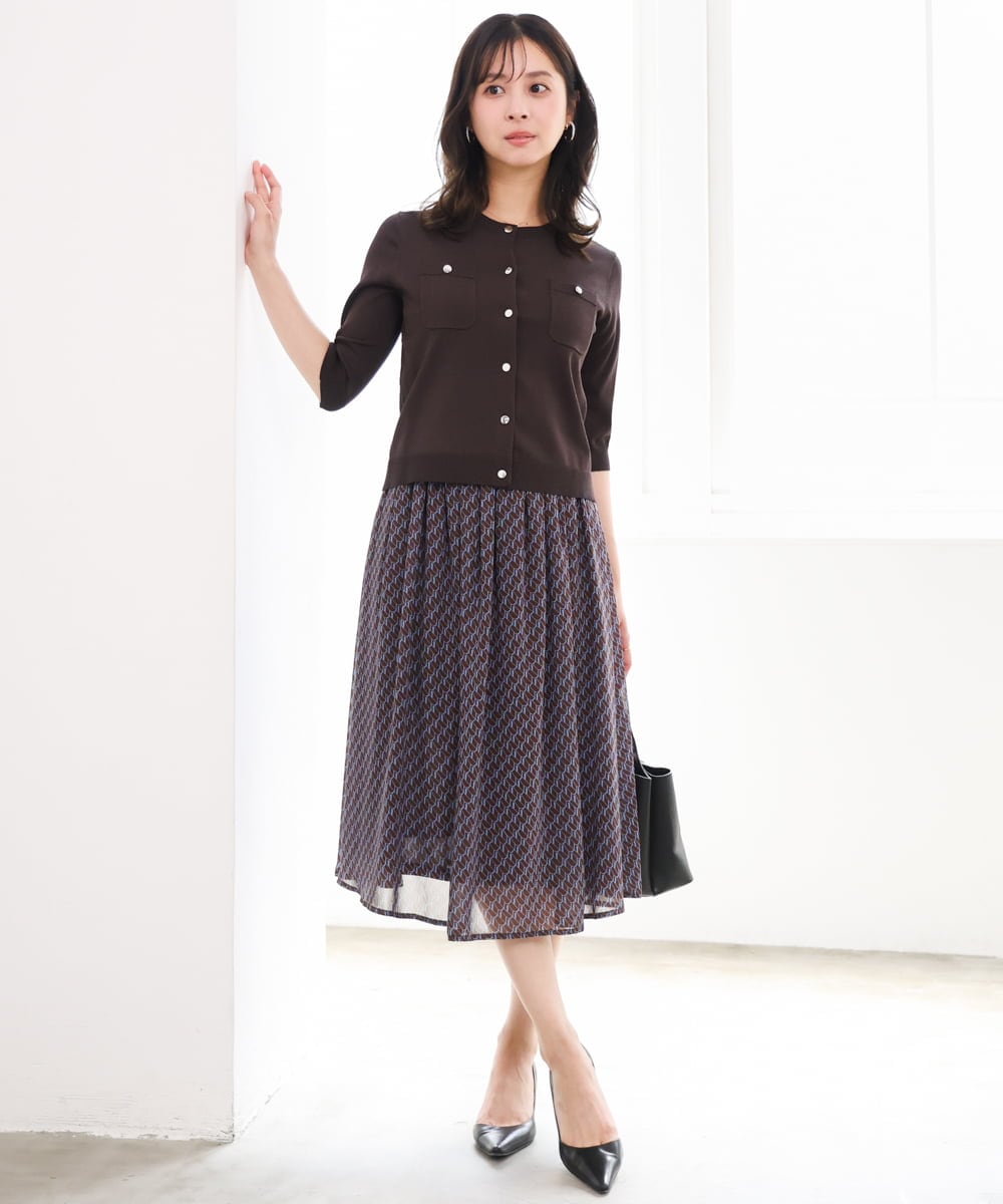 F1SGD53140 MK MICHEL KLEIN(小さいサイズ)(メゾン ドゥ サンク) 【小さいサイズ】[UVカット/接触冷感/洗える]コンパクトニットカーディガン ブラウン