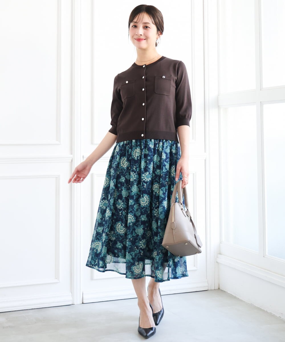 F1SGD53140 MK MICHEL KLEIN(小さいサイズ)(メゾン ドゥ サンク) 【小さいサイズ】[UVカット/接触冷感/洗える]コンパクトニットカーディガン ブラウン