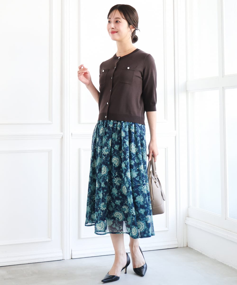 F1SGD53140 MK MICHEL KLEIN(小さいサイズ)(メゾン ドゥ サンク) 【小さいサイズ】[UVカット/接触冷感/洗える]コンパクトニットカーディガン ブラウン