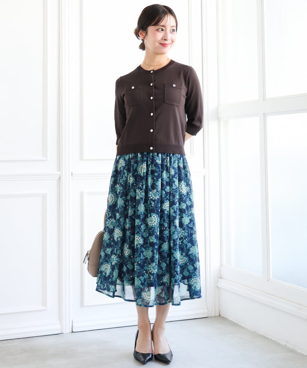 F1SGD53140 MK MICHEL KLEIN(小さいサイズ)(メゾン ドゥ サンク) 【小さいサイズ】[UVカット/接触冷感/洗える]コンパクトニットカーディガン ブラウン