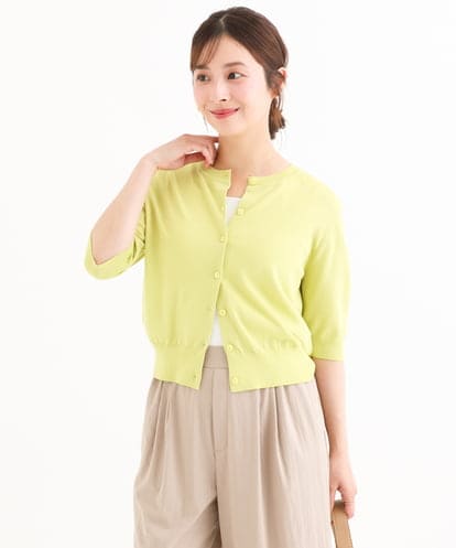 F1SHD60130 MK MICHEL KLEIN(小さいサイズ) 【小さいサイズ】[UVカット/接触冷感/洗える]5分袖ニットカーディガン