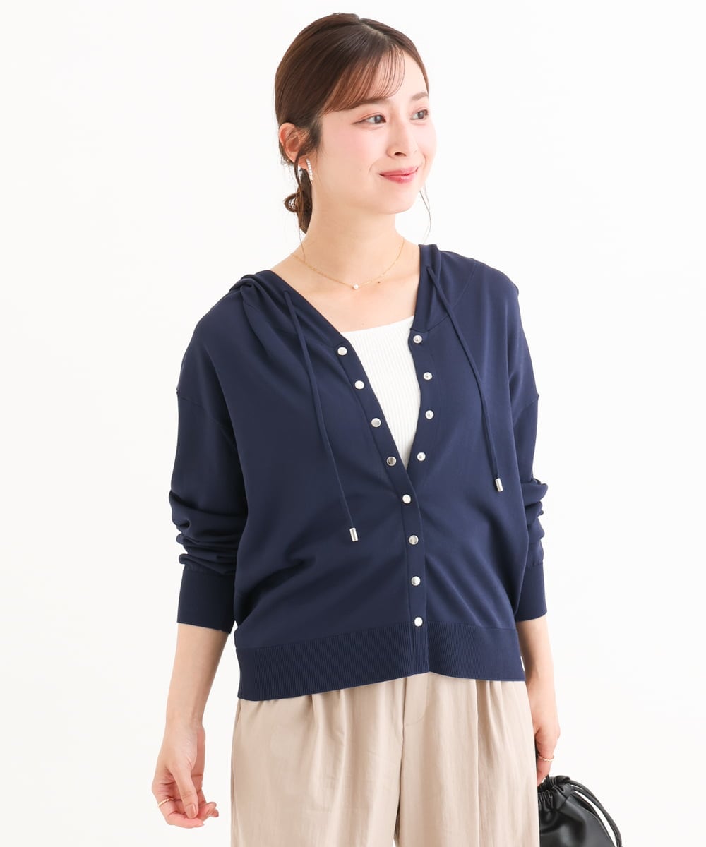 F1SHD61150 MK MICHEL KLEIN(小さいサイズ)(メゾン ドゥ サンク) 【小さいサイズ】[UVカット/接触冷感/洗える]ニットフードパーカー ネイビー