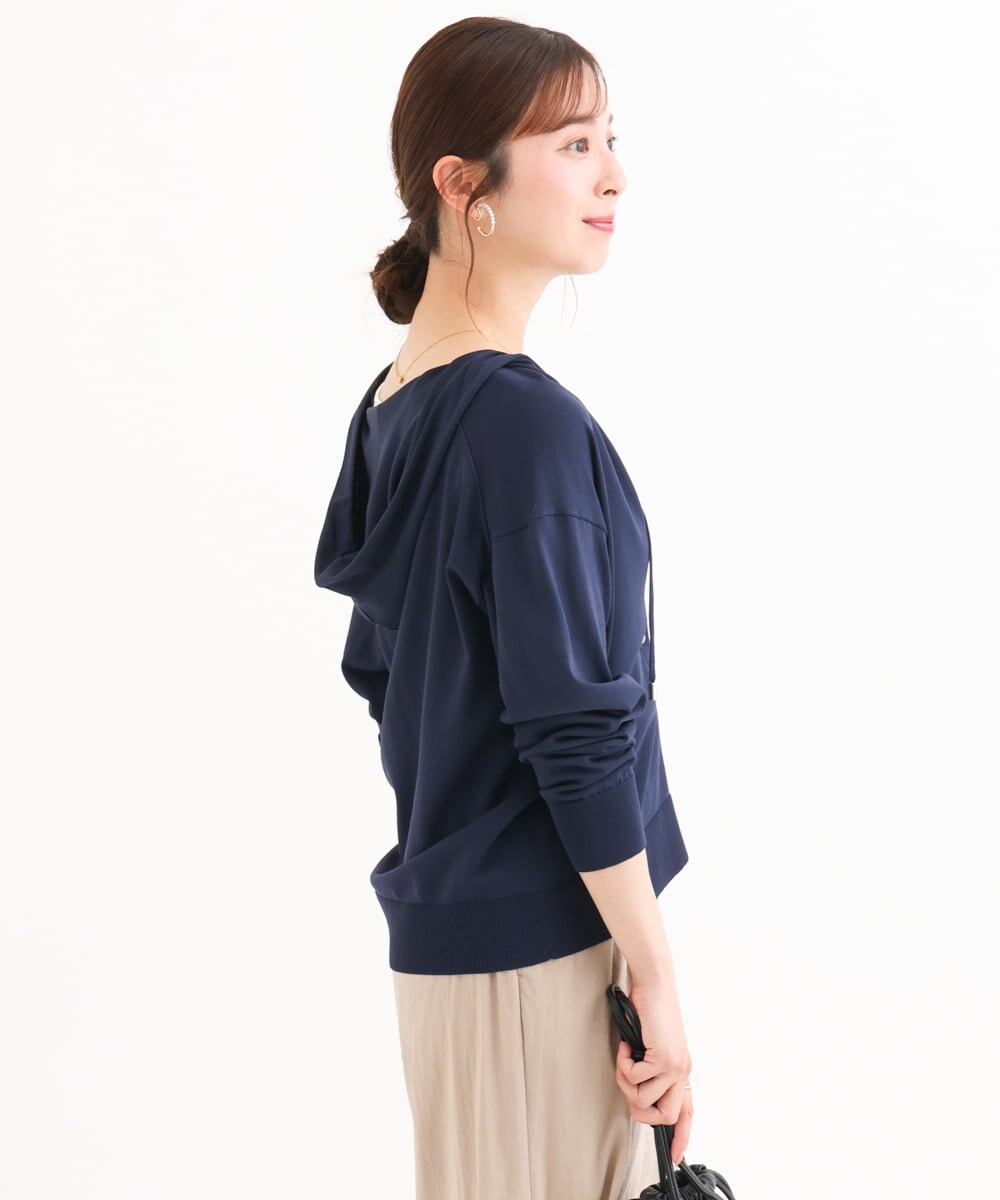 F1SHD61150 MK MICHEL KLEIN(小さいサイズ)(メゾン ドゥ サンク) 【小さいサイズ】[UVカット/接触冷感/洗える]ニットフードパーカー ネイビー