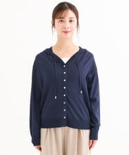 F1SHD61150 MK MICHEL KLEIN(小さいサイズ)(メゾン ドゥ サンク) 【小さいサイズ】[UVカット/接触冷感/洗える]ニットフードパーカー ネイビー