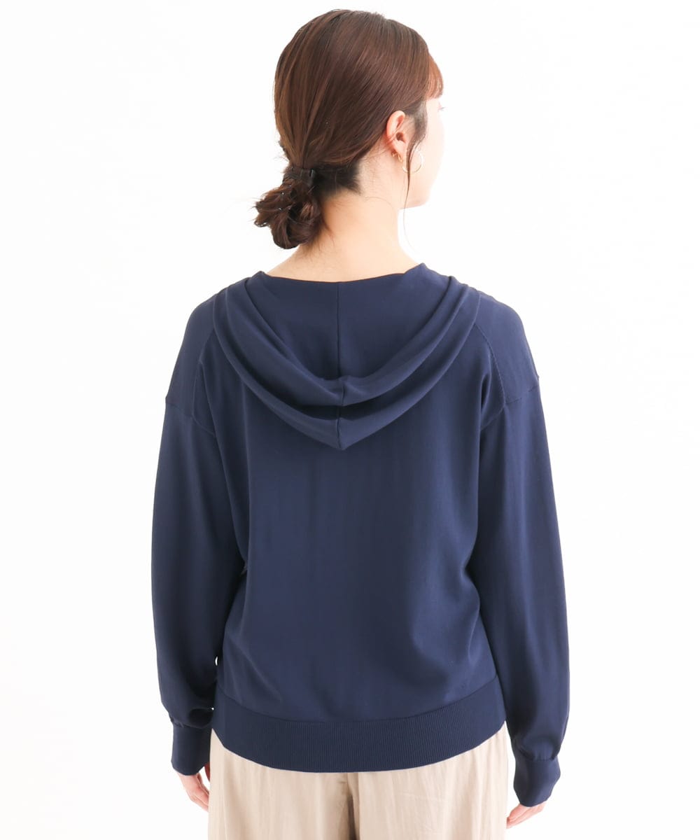 F1SHD61150 MK MICHEL KLEIN(小さいサイズ)(メゾン ドゥ サンク) 【小さいサイズ】[UVカット/接触冷感/洗える]ニットフードパーカー ネイビー