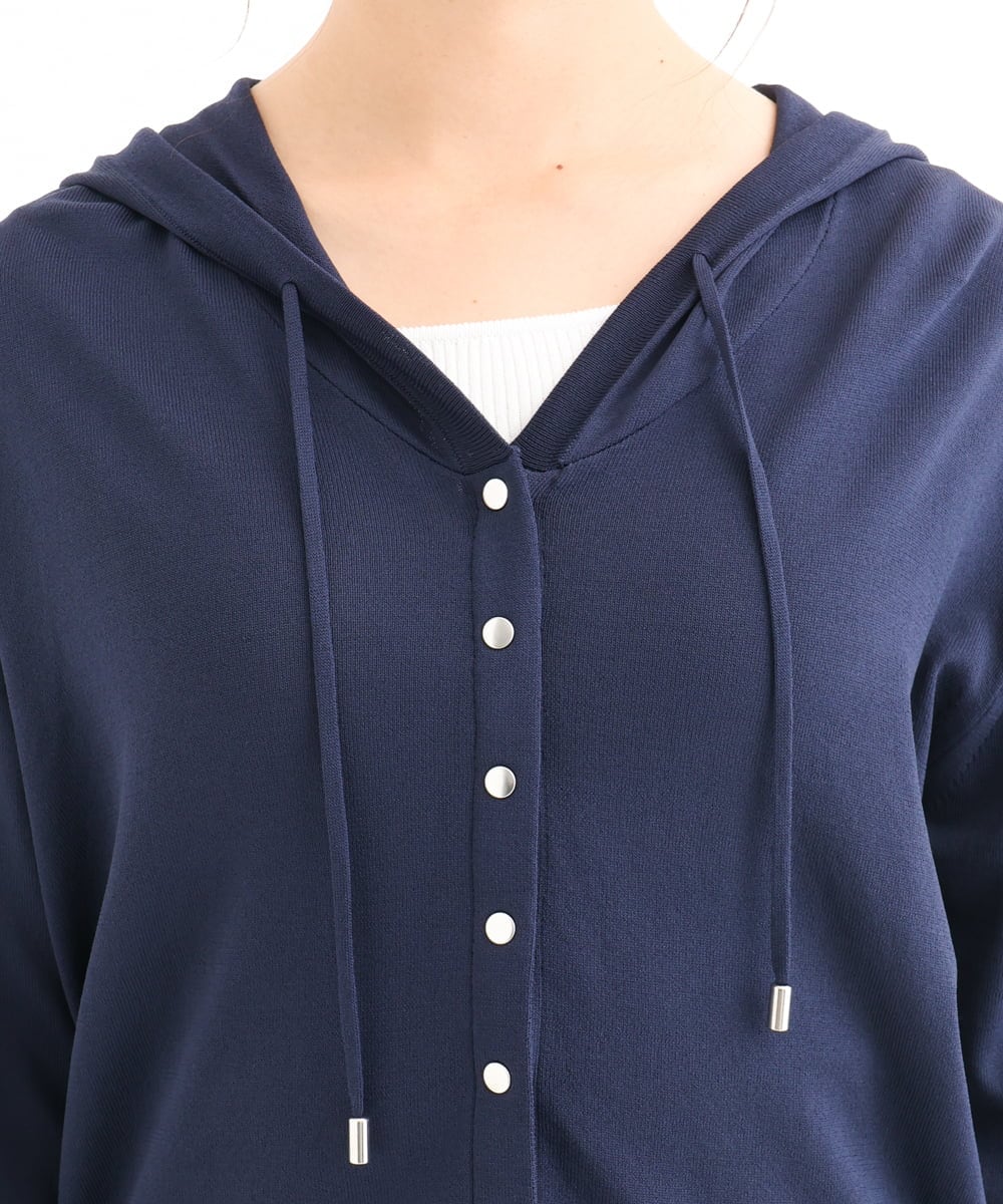 F1SHD61150 MK MICHEL KLEIN(小さいサイズ)(メゾン ドゥ サンク) 【小さいサイズ】[UVカット/接触冷感/洗える]ニットフードパーカー ネイビー