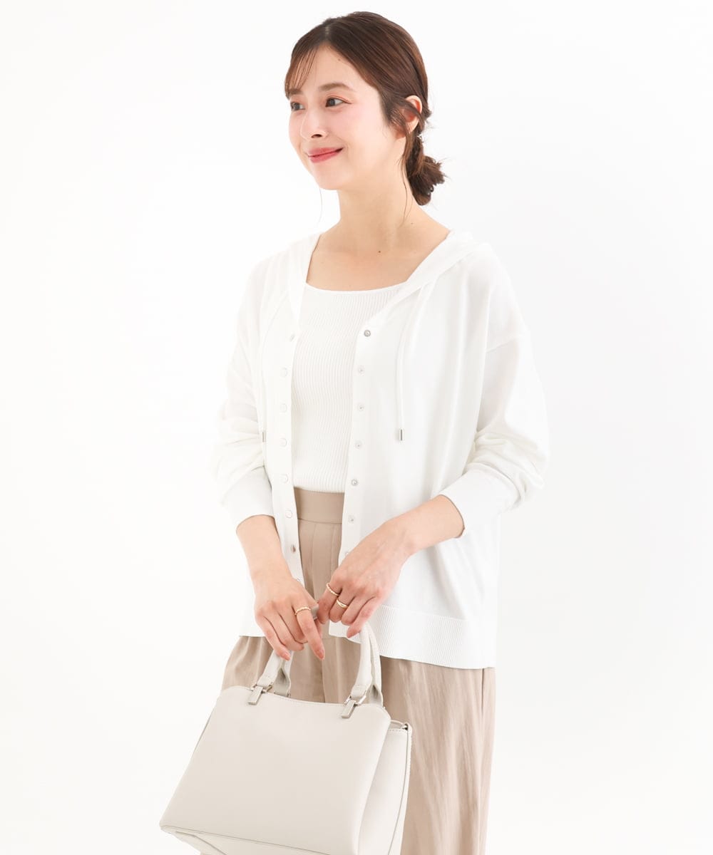 F1SHD61150 MK MICHEL KLEIN(小さいサイズ)(メゾン ドゥ サンク) 【小さいサイズ】[UVカット/接触冷感/洗える]ニットフードパーカー ネイビー