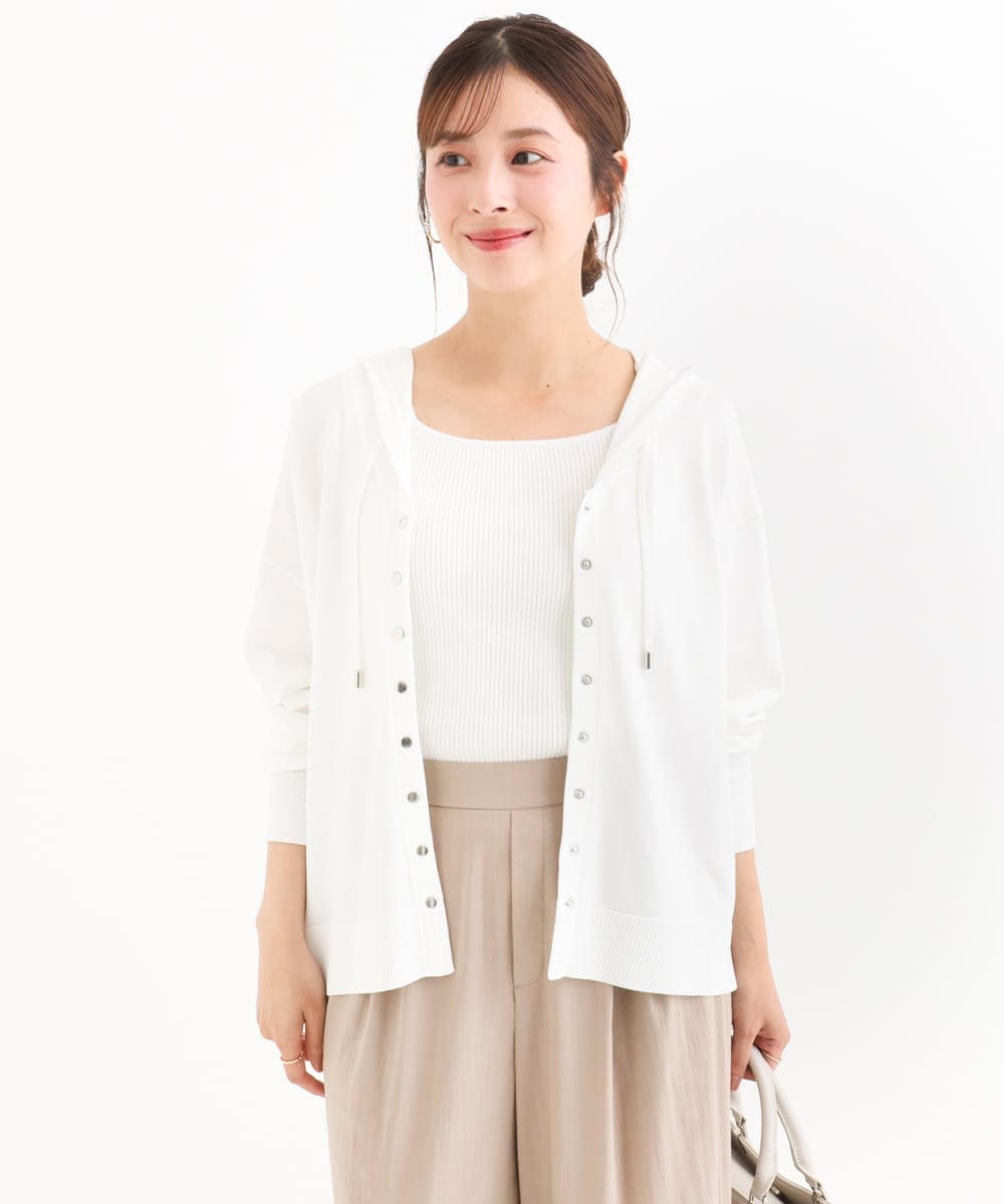 F1SHD61150 MK MICHEL KLEIN(小さいサイズ)(メゾン ドゥ サンク) 【小さいサイズ】[UVカット/接触冷感/洗える]ニットフードパーカー ホワイト