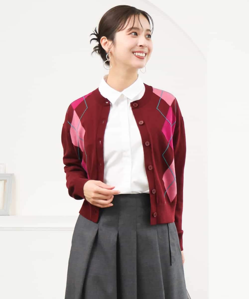 F1SJD30160 MK MICHEL KLEIN(小さいサイズ) 【小さいサイズ】[洗える]配色アーガイル柄ニットカーディガン