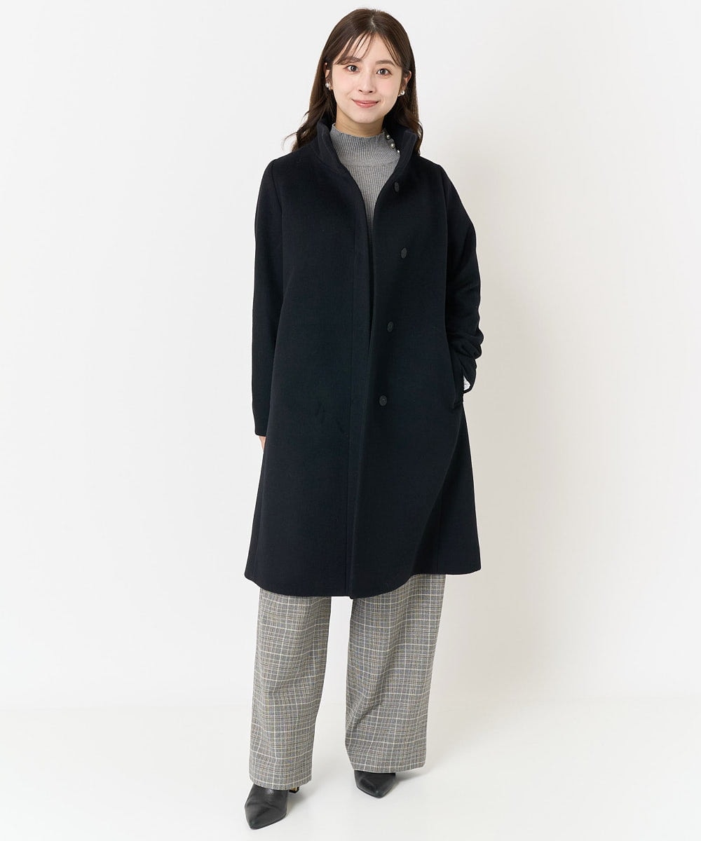 F1UAA58380 MK MICHEL KLEIN(小さいサイズ)(メゾン ドゥ サンク) 【小さいサイズ】Super100sウールスタンドカラーコート ブラック