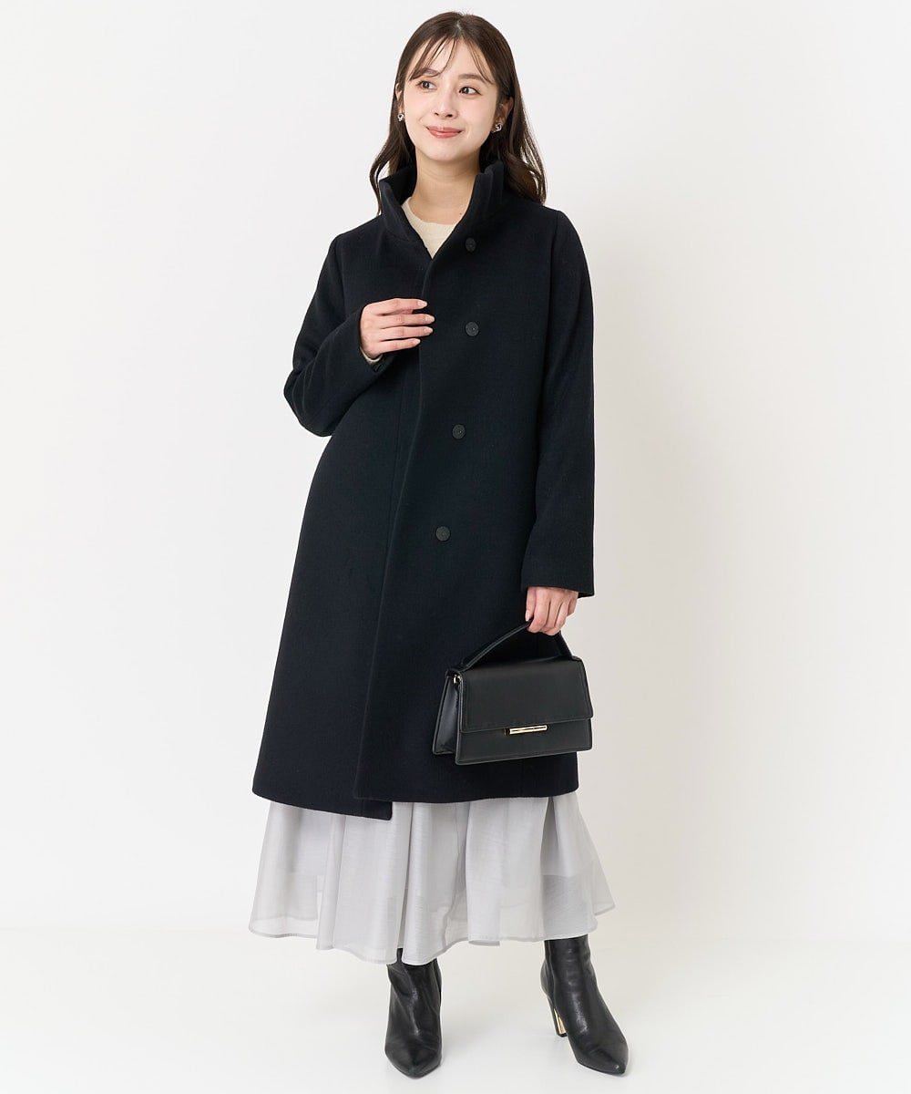F1UAA58380 MK MICHEL KLEIN(小さいサイズ)(メゾン ドゥ サンク) 【小さいサイズ】Super100sウールスタンドカラーコート ブラック