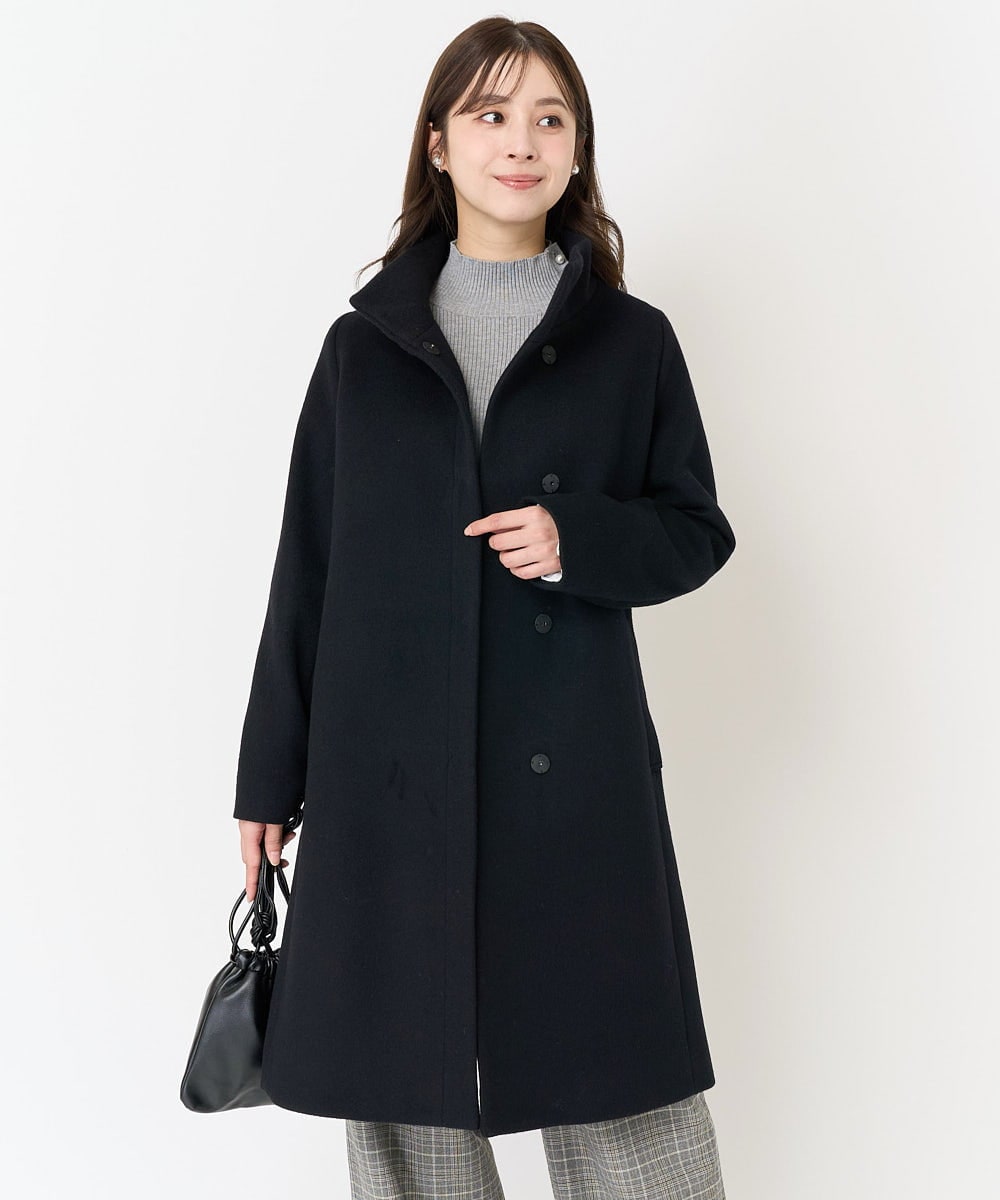 F1UAA58380 MK MICHEL KLEIN(小さいサイズ)(メゾン ドゥ サンク) 【小さいサイズ】Super100sウールスタンドカラーコート ブラック