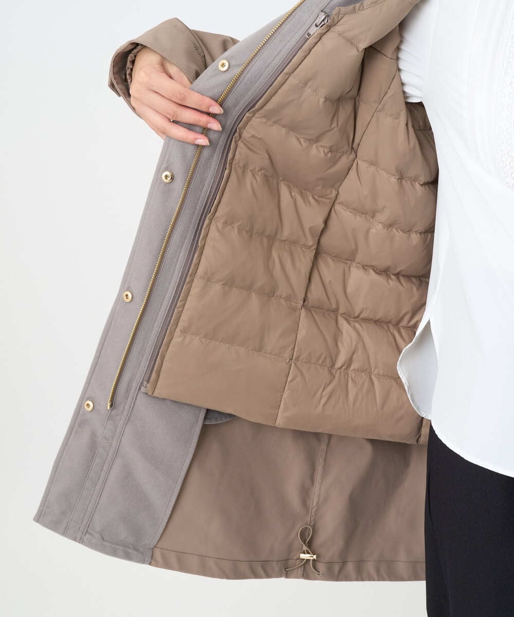 F1VAD42380 MK MICHEL KLEIN(小さいサイズ)(メゾン ドゥ サンク) 【小さいサイズ】ダウンライナー付きマルチwayモッズコート/撥水加工 モカ