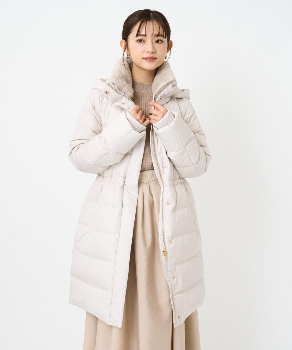 F1VAD50350 MK MICHEL KLEIN(小さいサイズ)(メゾン ドゥ サンク) 【小さいサイズ】ベーシックタフタ ロングダウンコート/撥水加工 アイボリー