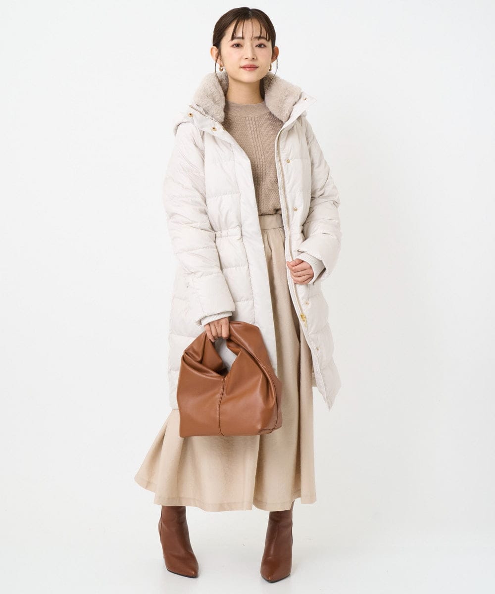 F1VAD50350 MK MICHEL KLEIN(小さいサイズ)(メゾン ドゥ サンク) 【小さいサイズ】ベーシックタフタ ロングダウンコート/撥水加工 モカ