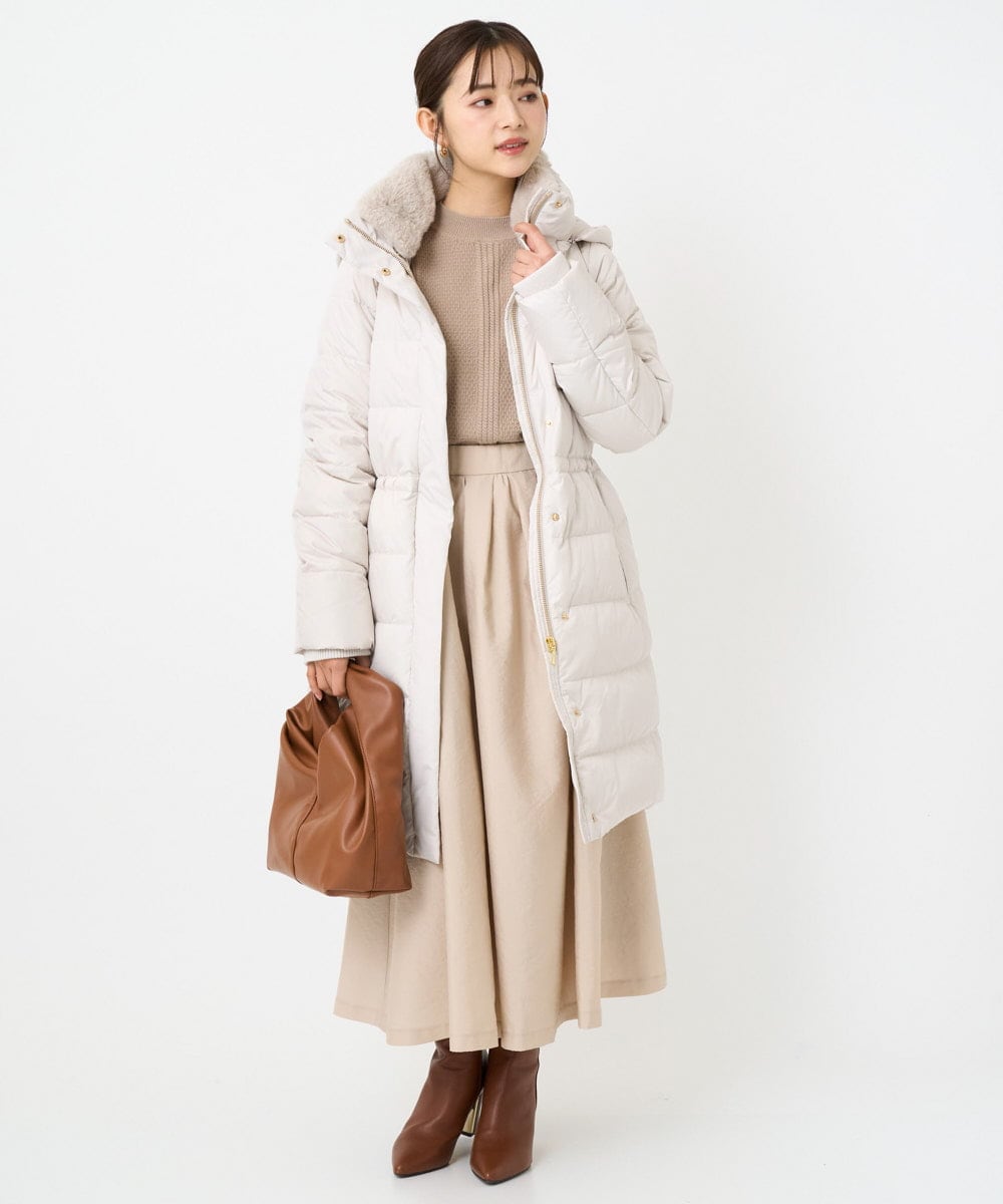 F1VAD50350 MK MICHEL KLEIN(小さいサイズ)(メゾン ドゥ サンク) 【小さいサイズ】ベーシックタフタ ロングダウンコート/撥水加工 モカ