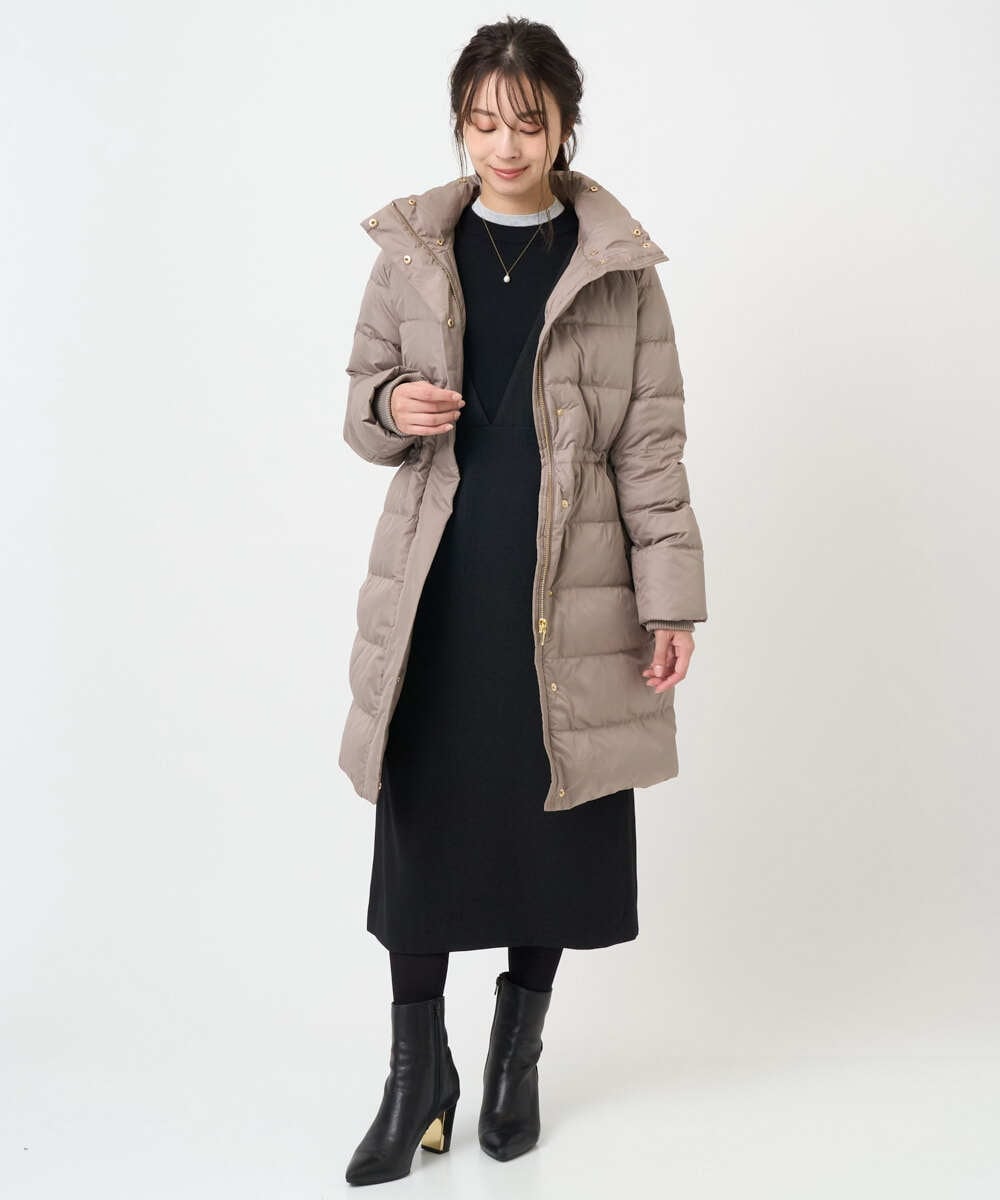 F1VAD50350 MK MICHEL KLEIN(小さいサイズ)(メゾン ドゥ サンク) 【小さいサイズ】ベーシックタフタ ロングダウンコート/撥水加工 モカ