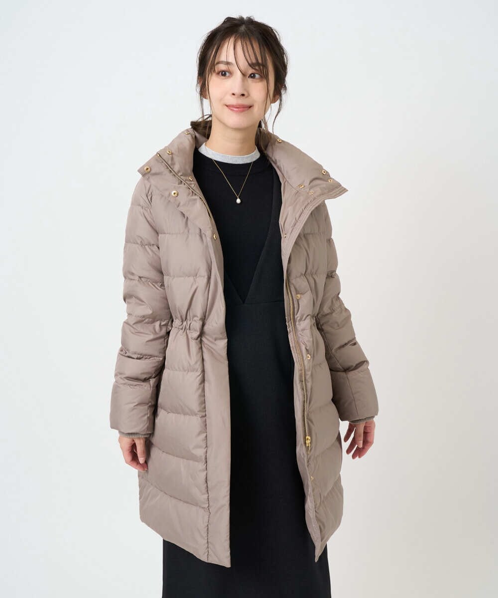F1VAD50350 MK MICHEL KLEIN(小さいサイズ)(メゾン ドゥ サンク) 【小さいサイズ】ベーシックタフタ ロングダウンコート/撥水加工 モカ