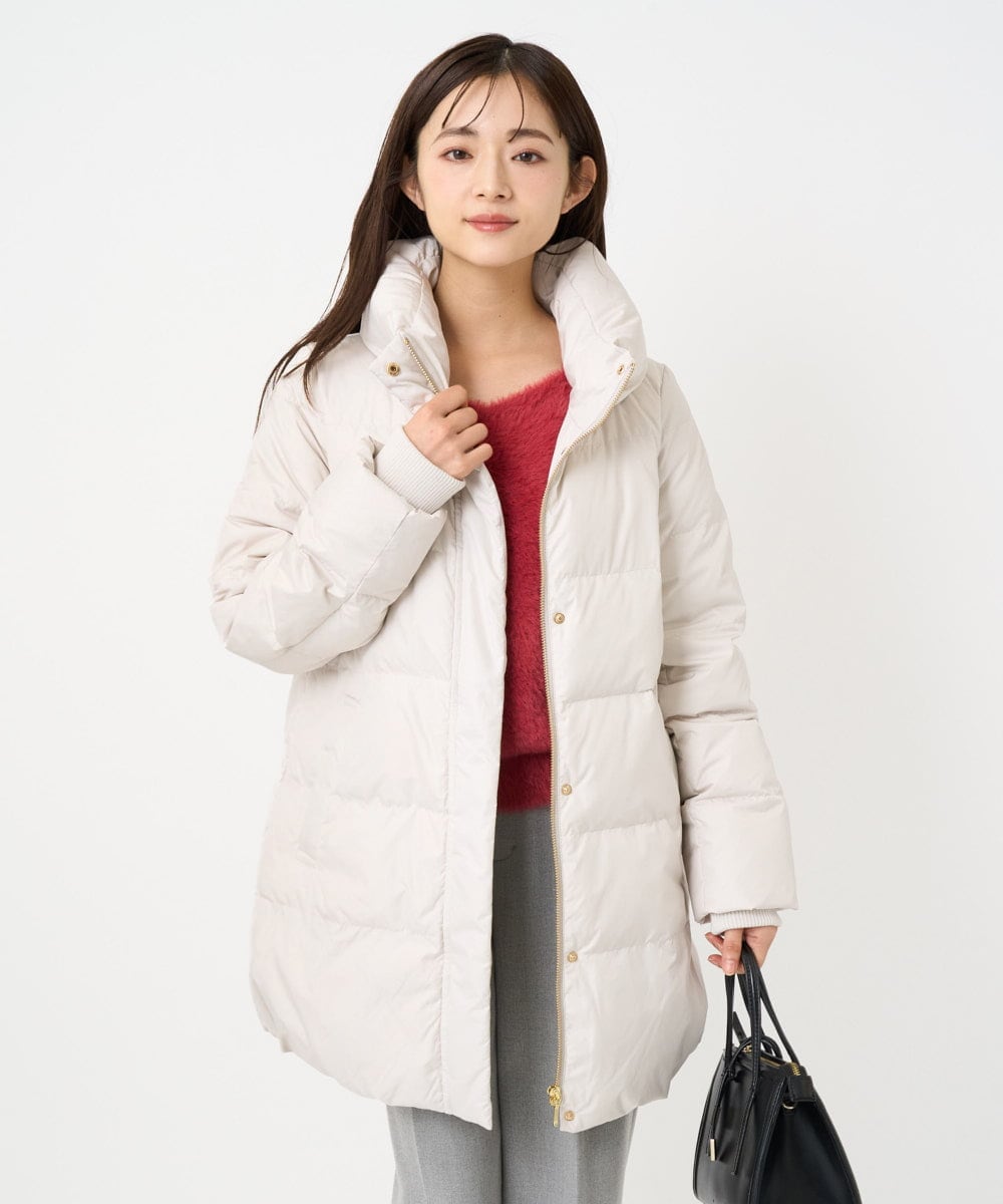 F1VAD52310 MK MICHEL KLEIN(小さいサイズ)(メゾン ドゥ サンク) 【小さいサイズ】ベーシックタフタ ミドルダウンコート/撥水加工 アイボリー