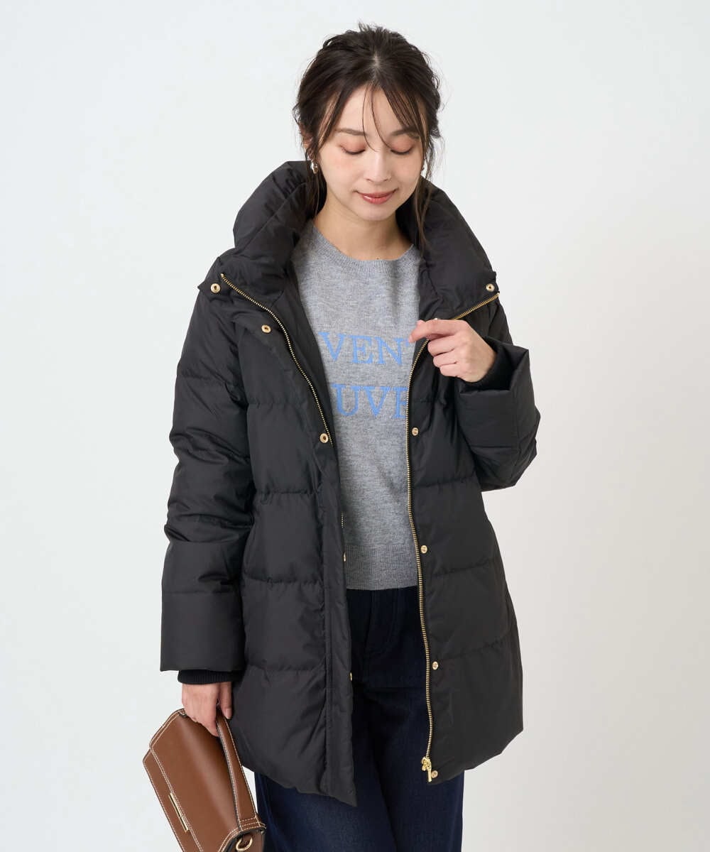 F1VAD52310 MK MICHEL KLEIN(小さいサイズ)(メゾン ドゥ サンク) 【小さいサイズ】ベーシックタフタ ミドルダウンコート/撥水加工 アイボリー
