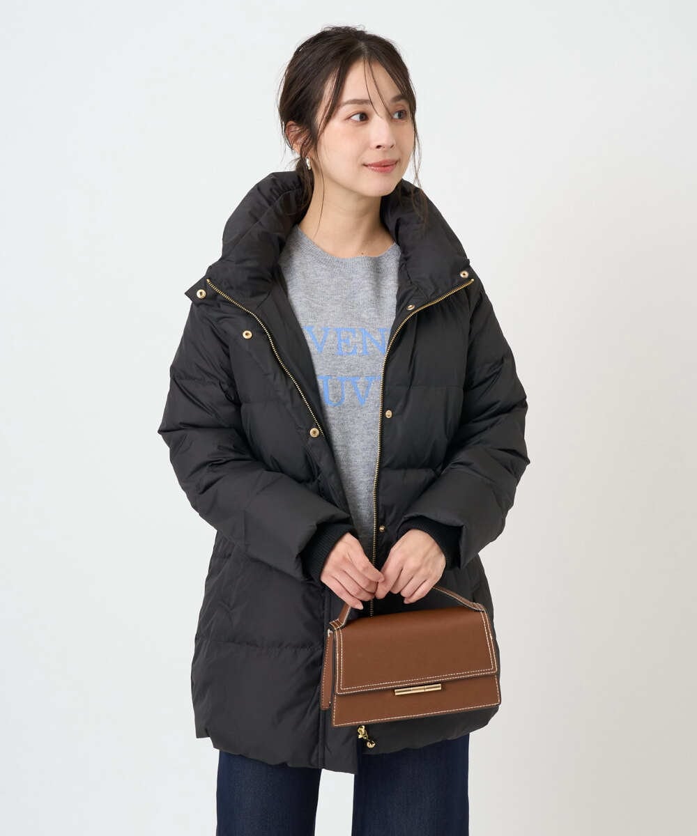 F1VAD52310 MK MICHEL KLEIN(小さいサイズ)(メゾン ドゥ サンク) 【小さいサイズ】ベーシックタフタ ミドルダウンコート/撥水加工 アイボリー