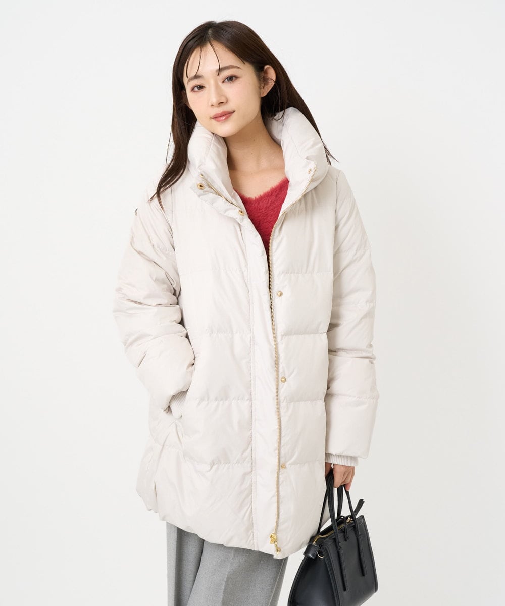 F1VAD52310 MK MICHEL KLEIN(小さいサイズ)(メゾン ドゥ サンク) 【小さいサイズ】ベーシックタフタ ミドルダウンコート/撥水加工 アイボリー