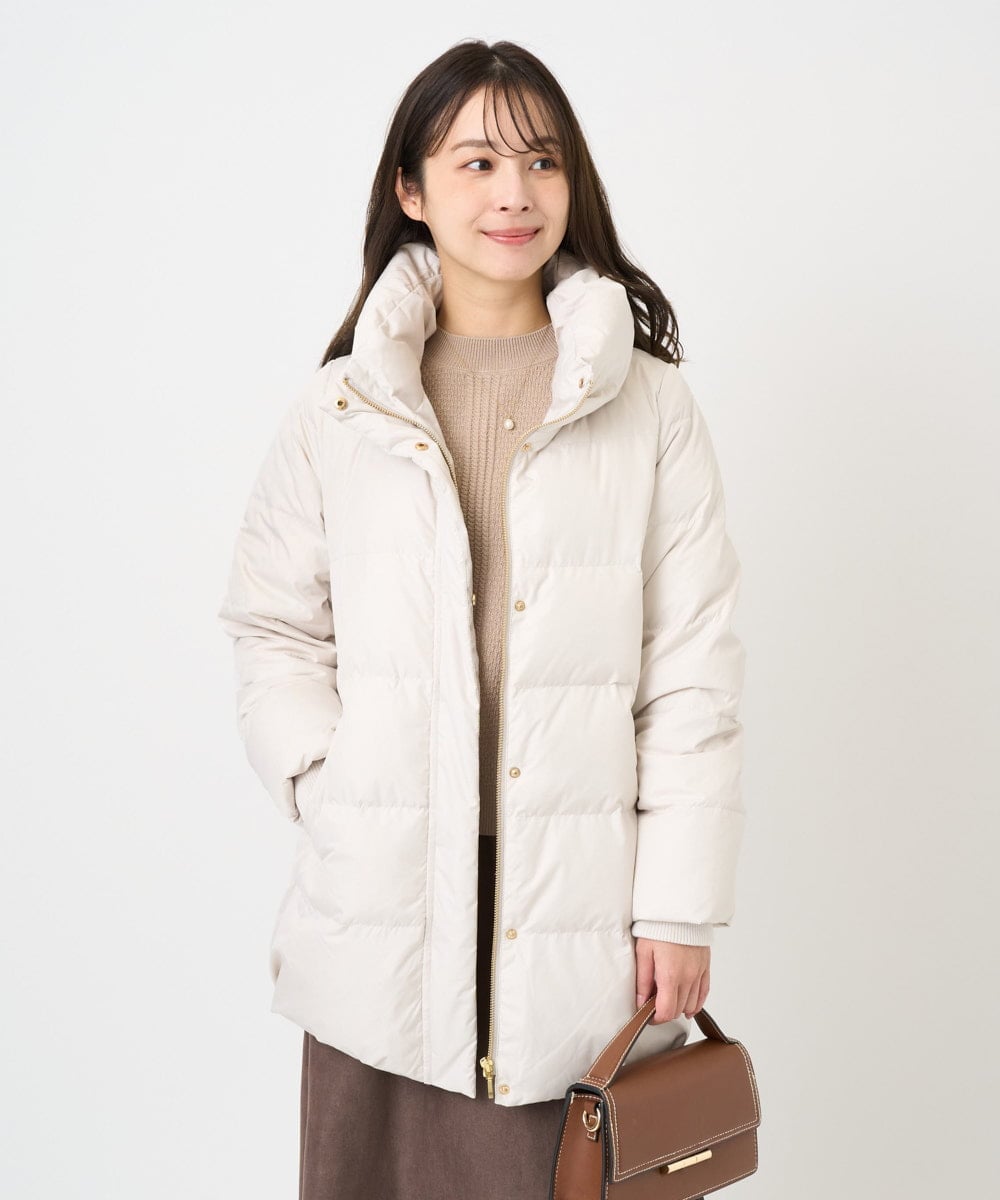 F1VAD52310 MK MICHEL KLEIN(小さいサイズ)(メゾン ドゥ サンク) 【小さいサイズ】ベーシックタフタ ミドルダウンコート/撥水加工 アイボリー