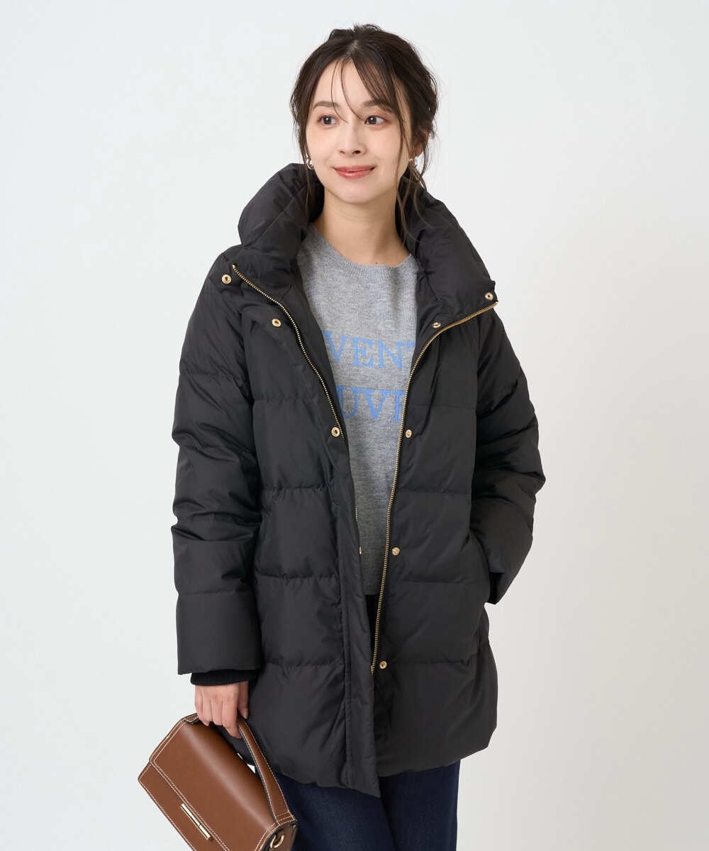 F1VAD52310 MK MICHEL KLEIN(小さいサイズ)(メゾン ドゥ サンク) 【小さいサイズ】ベーシックタフタ ミドルダウンコート/撥水加工 ブラック