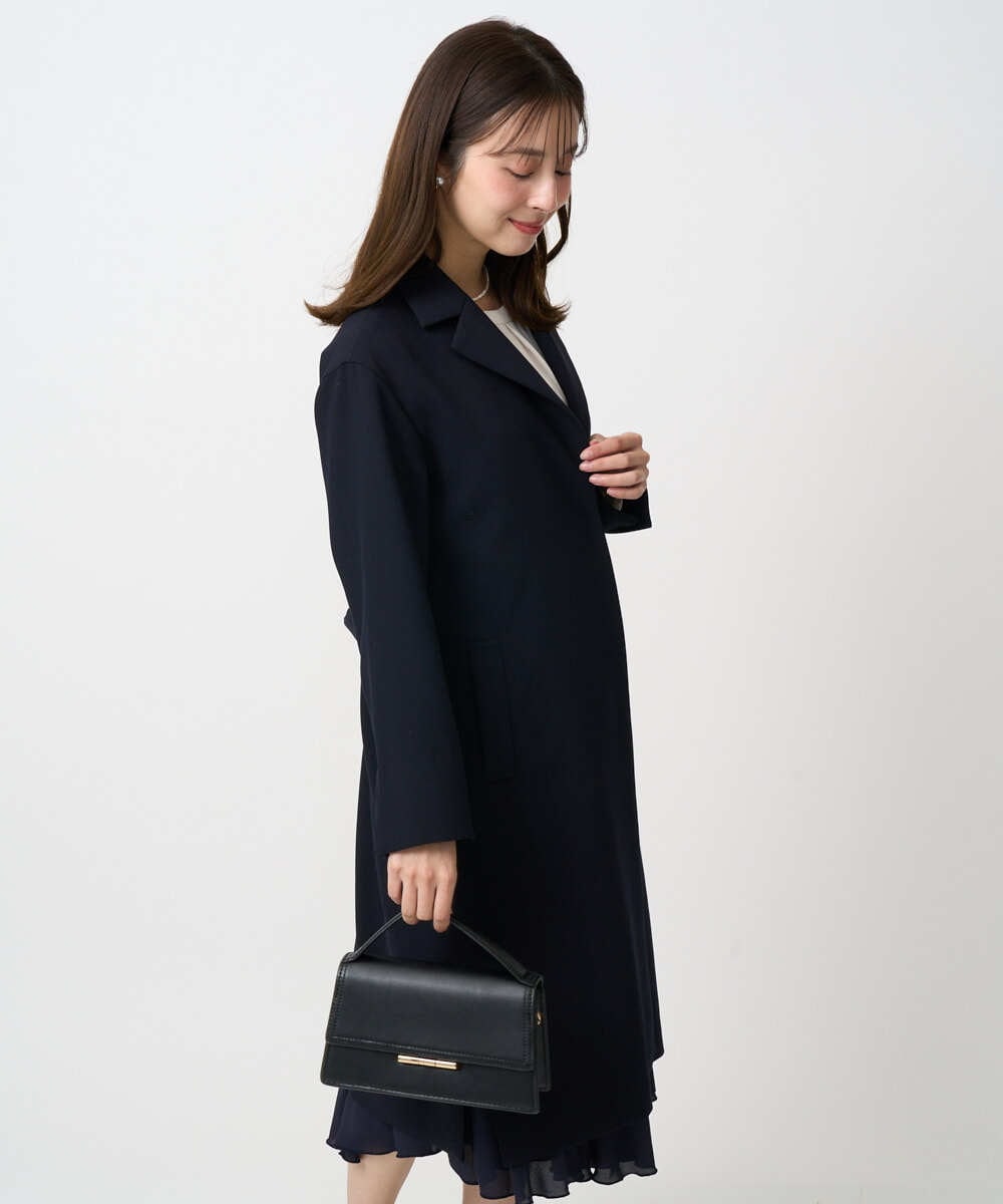F1VFD14280 MK MICHEL KLEIN(小さいサイズ)(メゾン ドゥ サンク) 【小さいサイズ】ライトダブルクロスチェスターコート/洗える ネイビー