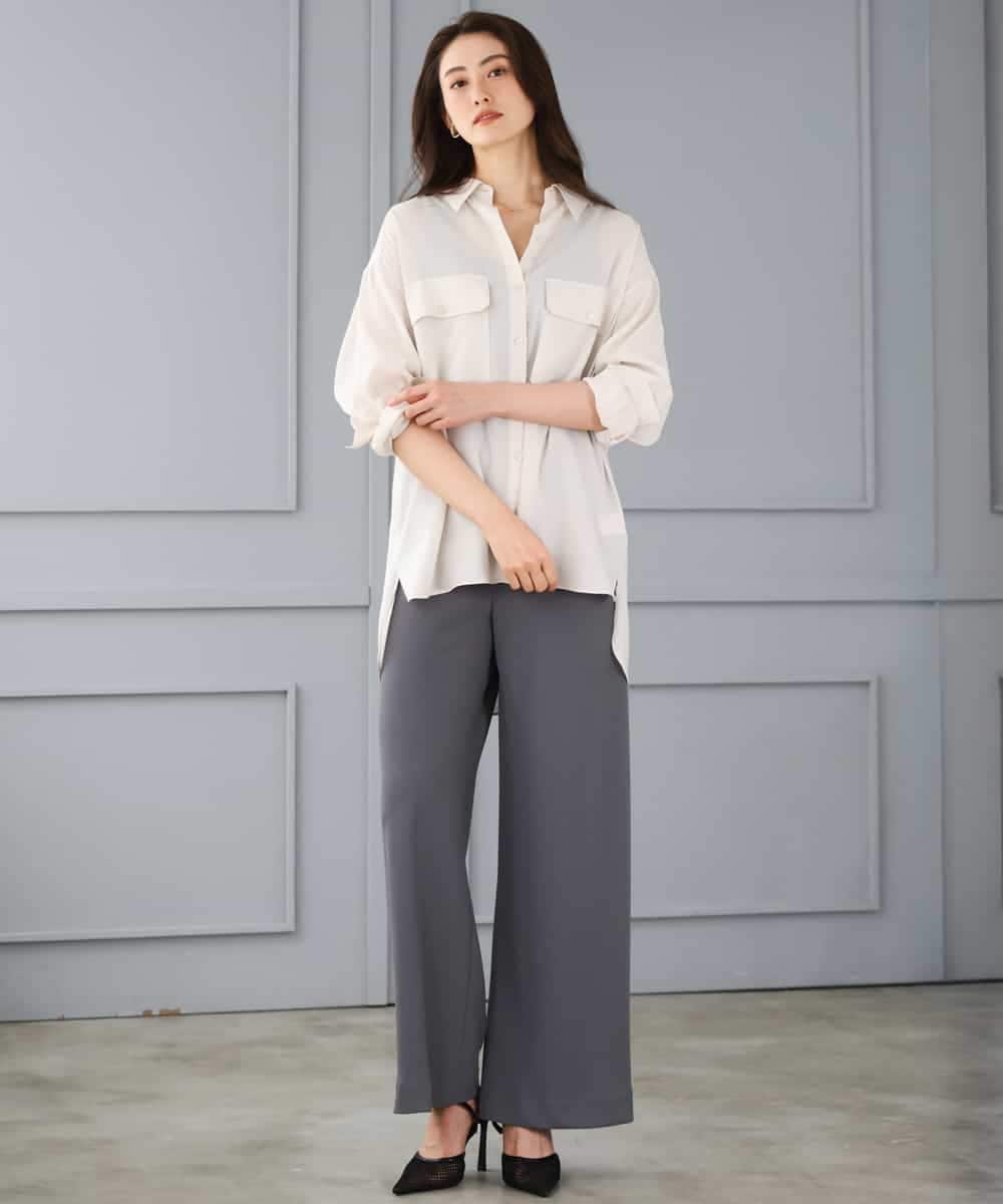 F6BGD06230 MICHEL KLEIN(小さいサイズ)(メゾン ドゥ サンク) [小さいサイズ]シアーツイルオーバーシャツ ブラック