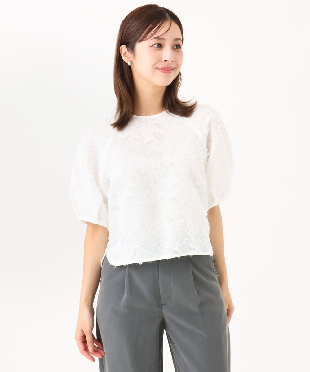 F6BHD05230 MICHEL KLEIN(小さいサイズ)(メゾン ドゥ サンク) 【小さいサイズ】[セットアップ対応]フラワージャカードブラウス ホワイト