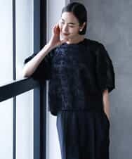 F6BHD05230 MICHEL KLEIN(小さいサイズ)(メゾン ドゥ サンク) 【小さいサイズ】[セットアップ対応]フラワージャカードブラウス ブラック