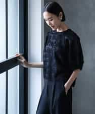 F6BHD05230 MICHEL KLEIN(小さいサイズ)(メゾン ドゥ サンク) 【小さいサイズ】[セットアップ対応]フラワージャカードブラウス ブラック