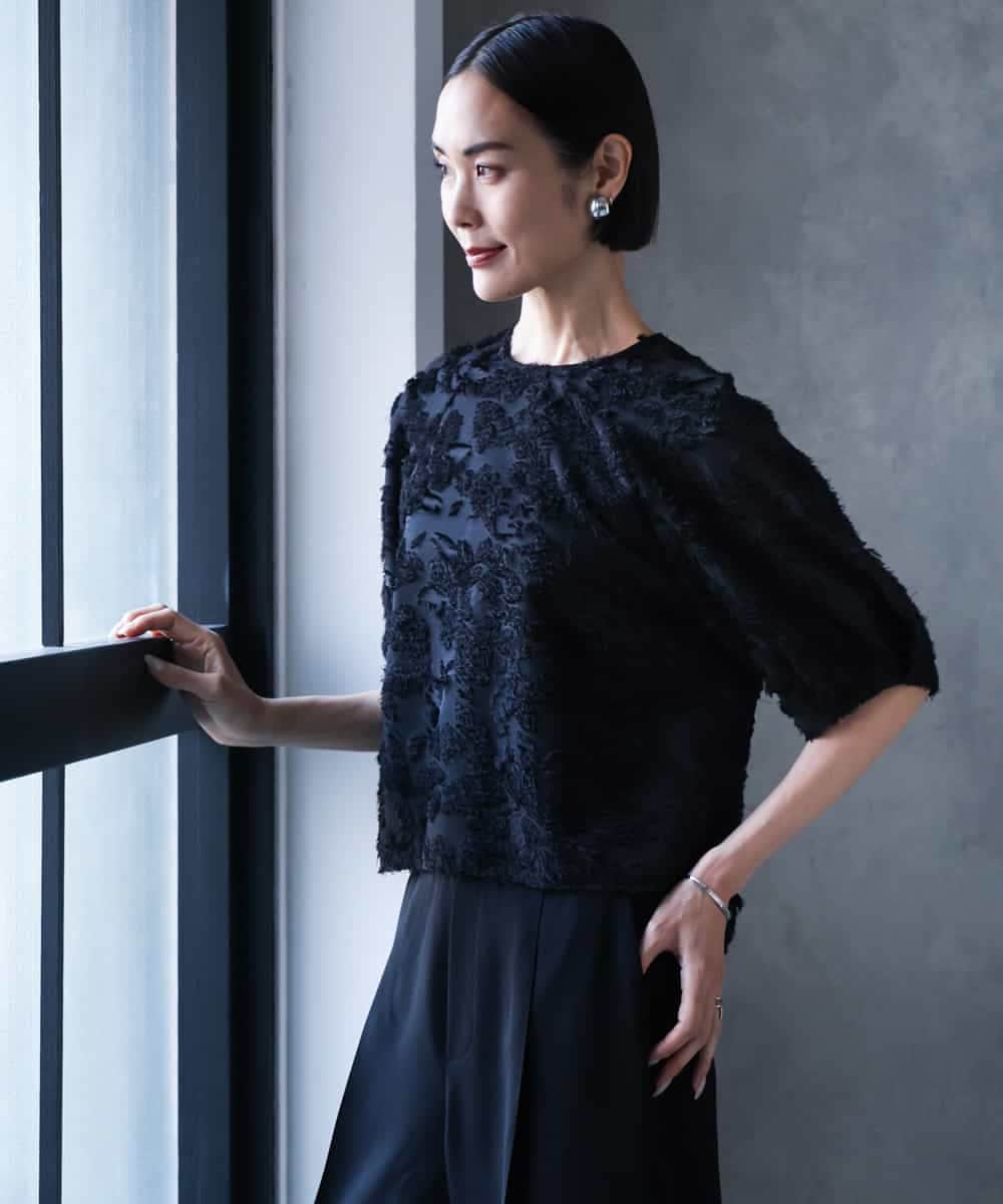 F6BHD05230 MICHEL KLEIN(小さいサイズ)(メゾン ドゥ サンク) 【小さいサイズ】[セットアップ対応]フラワージャカードブラウス ブラック