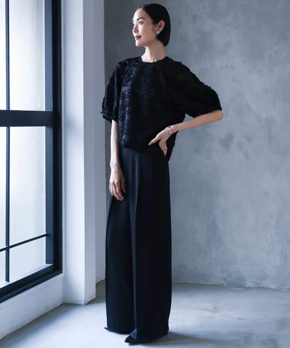 F6BHD05230 MICHEL KLEIN(小さいサイズ)(メゾン ドゥ サンク) 【小さいサイズ】[セットアップ対応]フラワージャカードブラウス ブラック