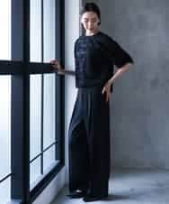 F6BHD05230 MICHEL KLEIN(小さいサイズ)(メゾン ドゥ サンク) 【小さいサイズ】[セットアップ対応]フラワージャカードブラウス ブラック
