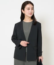 F6DDA04360 MICHEL KLEIN(小さいサイズ)(メゾン ドゥ サンク) [小さいサイズ]ツイルノーカラージャケット(多機能素材/セットアップ対応/洗える) ブラック
