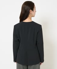 F6DDA04360 MICHEL KLEIN(小さいサイズ)(メゾン ドゥ サンク) [小さいサイズ]ツイルノーカラージャケット(多機能素材/セットアップ対応/洗える) ブラック
