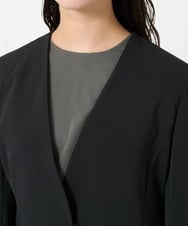 F6DDA04360 MICHEL KLEIN(小さいサイズ)(メゾン ドゥ サンク) [小さいサイズ]ツイルノーカラージャケット(多機能素材/セットアップ対応/洗える) ブラック
