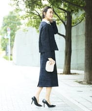 F6DDD02430 MICHEL KLEIN(小さいサイズ)(メゾン ドゥ サンク) [小さいサイズ]ファンシーツイードショートジャケット ネイビー