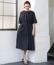 F6EGD07390 MICHEL KLEIN(小さいサイズ)(メゾン ドゥ サンク) [小さいサイズ]ナイロンクロス ギャザーワンピース ブラック
