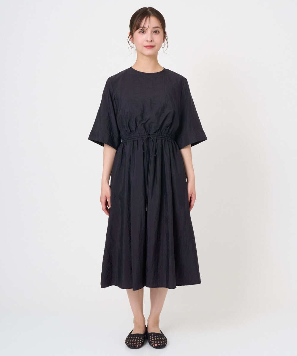 F6EGD07390 MICHEL KLEIN(小さいサイズ)(メゾン ドゥ サンク) [小さいサイズ]ナイロンクロス ギャザーワンピース ブラック
