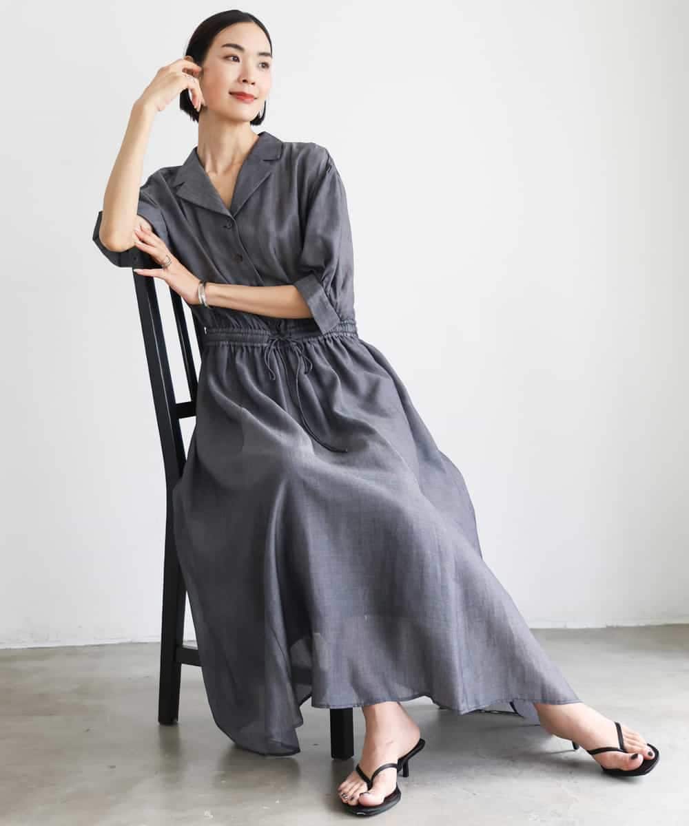F6EJD02380 MICHEL KLEIN(小さいサイズ)(メゾン ドゥ サンク) 【小さいサイズ】デニムライクシャツワンピース ネイビー